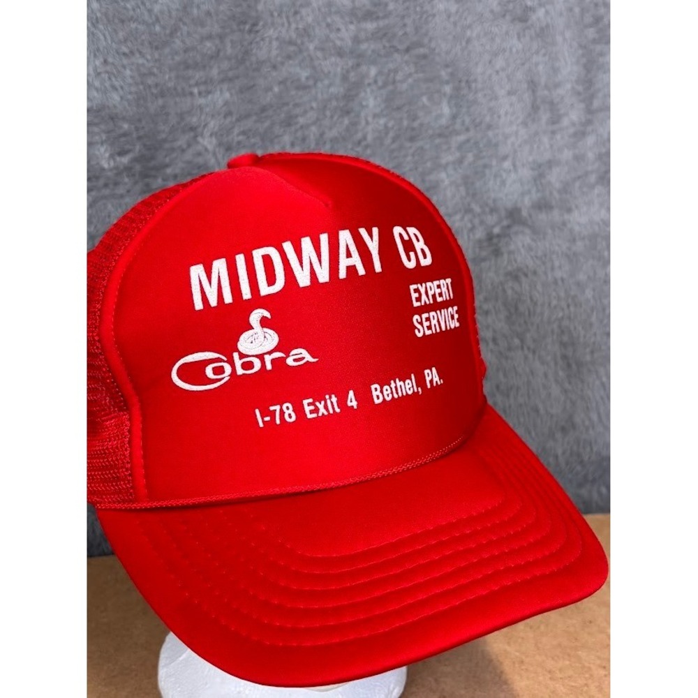 Midway CB Expert Service Cobra Logo Red Mesh Snapback Trucker Hat Bethel‎ PA